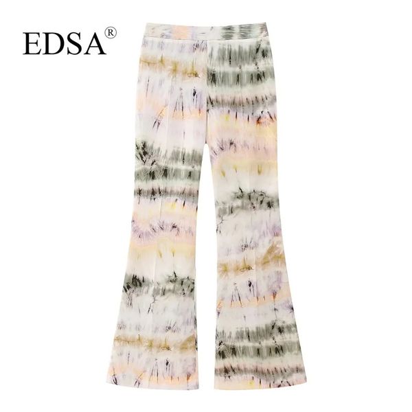 

women s pants s edsa women fashion tie dye print flare trousers 2023 summer high waist long invisible side zip for holiday 230720, Black;white