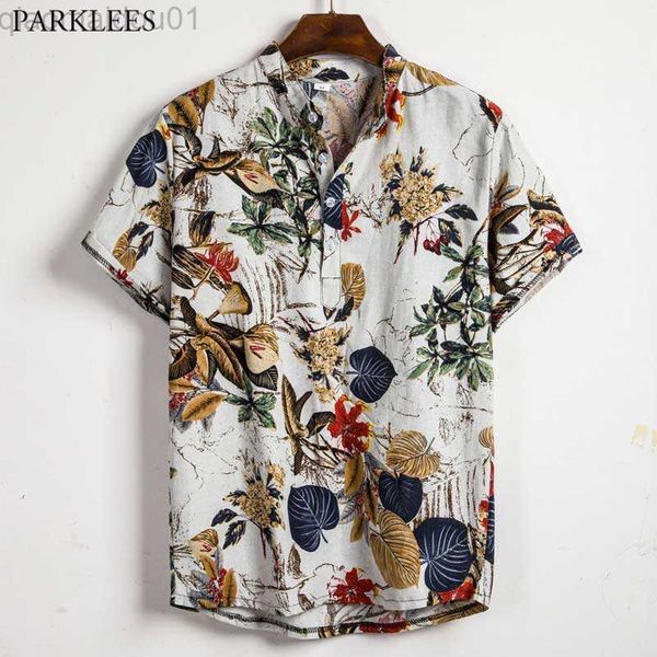 

men's casual shirts mens floral print short sleeve shirt brand henley neck hawaiian shirt men casual breathable thin tropical ha shirt, White;black