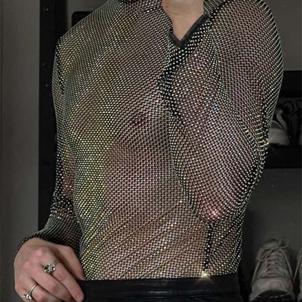 

men s t shirts party nightclub style incerun men glitter mesh see through camiseta male all match long sleeve thin t shirts s 5xl 230720, White;black