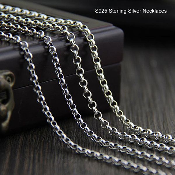 

s925 sterling silver chain vintage thai silver necklace o circle chains for men women fine jewelry 3 5mm 4mm 45cm-80cm260f