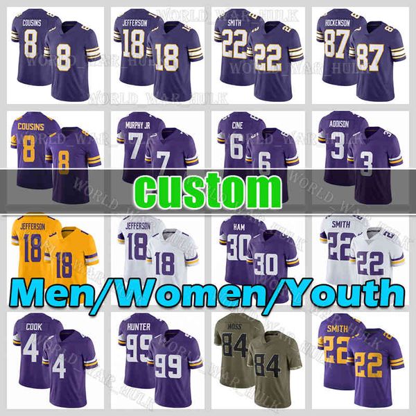 

18 justin jefferson jersey 6 lewis cine 3 addison football c.j. ham vikings marcus davenport fran tarkenton alan page jay ward cj k.j. osbor, Black;red