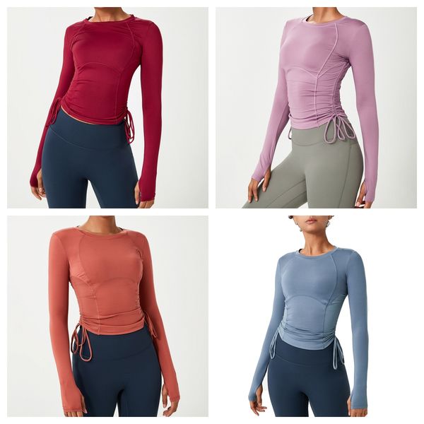 

women's yoga sports long sleeve fashion trend thumb button fitness long sleeve quick drying fitness t-shirt yoga dress top, White;red