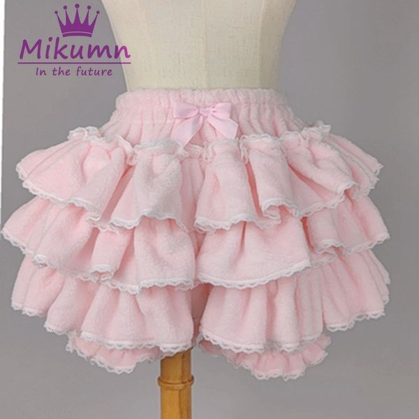 

women's shorts harajuku y2k sweet pink white pumpkin pants lolita autumn winter jk plush japanese kawaii ruffles lantern 230720, White;black