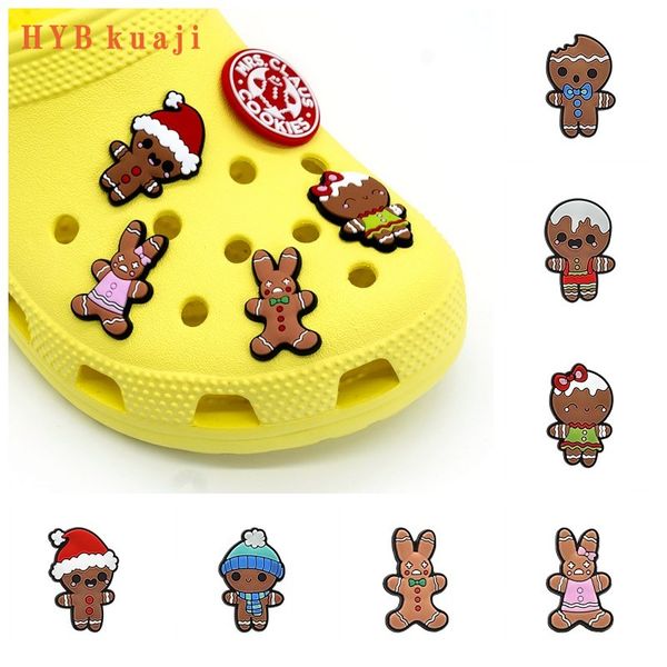 

hybkuaji custom gingerbread man christmas shoe charms wholesale shoes decorations pvc buckles for shoes, White;pink