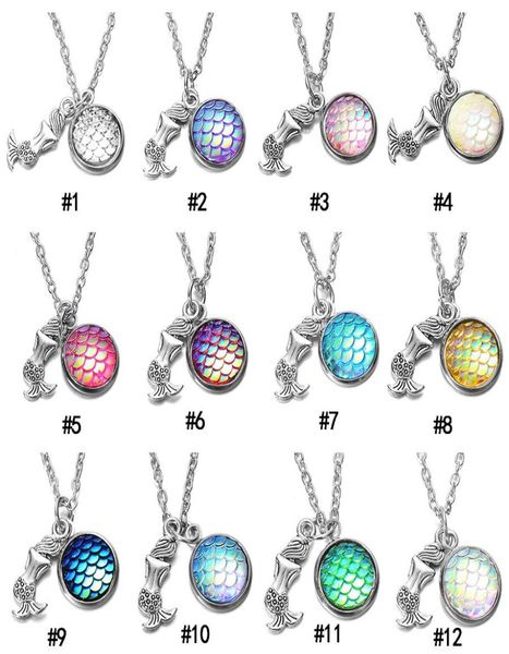 

2019 mermaid pendant necklaces round resin bling fish scales charm link chains for women fashion jewelry gift bulk9857951, Silver