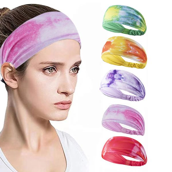 

sports headband for women tie-dye headwear elastic turban scarf ladies bandage headgear hair accessories, Silver