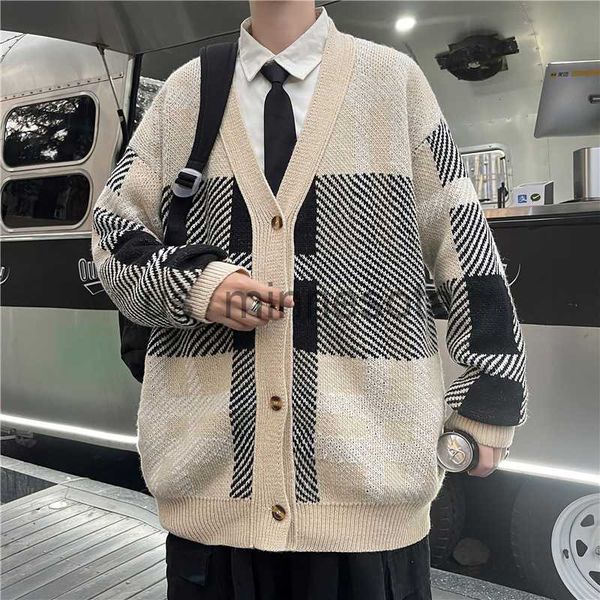 

men's sweaters men v neck knit cardigan college style loose casual sweater coat jacket 2022 autumn winter fashion teen cardigan men&#03, White;black