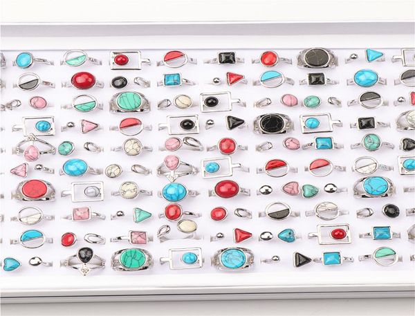 

20pcs band rings simple geometric natural stone silver plated metal adjustable ring for men women fashion party gift jewelry mix s2894234