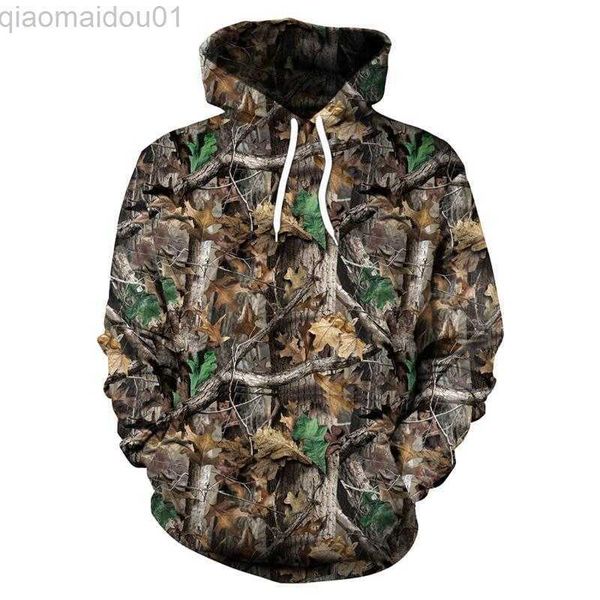 

men's hoodies sweatshirts spring and autumn maple leaves camouflage 3d hoodies men women outdoor fishing camping hunting clothing hoode, Black
