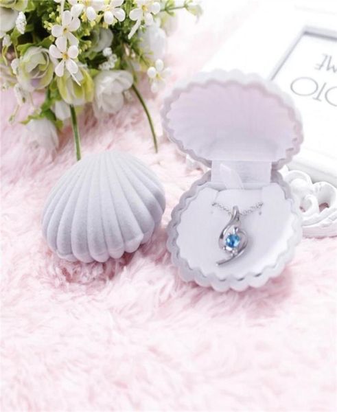 

5 color velvet shell shape jewelry boxes for pendant necklaces women luxury wedding engagement gift case packaging display 92 m25309600, Black;white