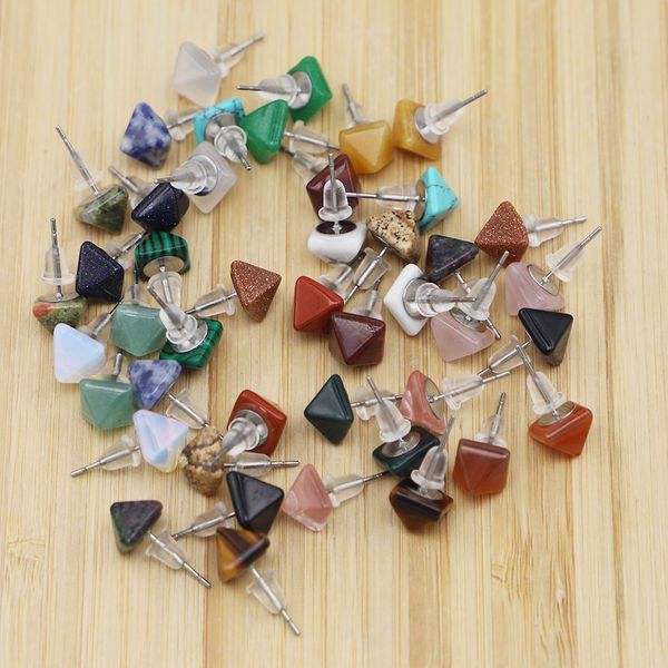 

natural stone stud square pyramid trendy geometric 8x6mm mix for women small modern earrings for women, Golden;silver