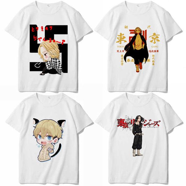 

tokyo revengers collection anime character print loose short sleeve t-shirt, White
