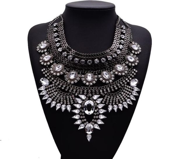

luxury flower bib crystal necklace boho collar necklace for women costume jewelry christmas gift 1pc 4 colors8828790, Blue;red