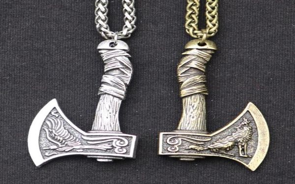 

pendant necklaces odin norse viking wolf and raven axe amulet witchcraft necklace wicca pagan slavic perun for men boys3601449, Silver