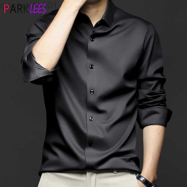 

men's casual shirts mens luxurious wrinkle-resistant ice silk dress shirts brand long sleeve slim fit non-iron black wedding business c, White;black