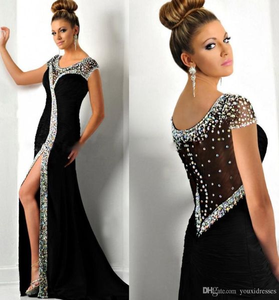 

formal black evening dresses 2018 fashion scoop crystal side slit mermaid prom gowns see though backless4861697, Black;red