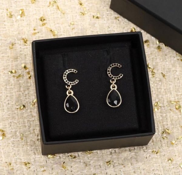 

2022 drop charm dangle earring with diamond black crystal color for women wedding jewelry gift have box stamp ps42543867343, Golden