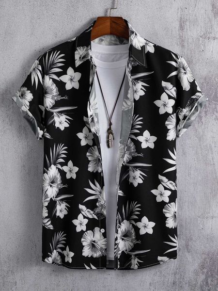 

men's fashion guys floral shirt without, White;black