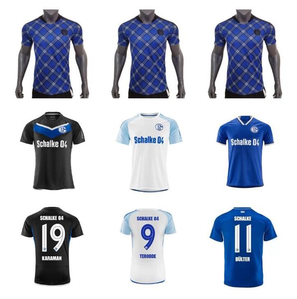 

23 24 schalke 04 soccer jerseys home sponsor kutucu schopf serdar 2023 2024 ozan mascarell ozan terodde zalazar bulter pieringer drexler lee, Black;yellow