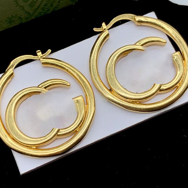 

circle hollow earrings 18k gold plated 925 silver earrings ladies letter stainless steal eardrops stylish classic party headdress, Golden