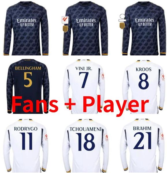

2023 2024 mbappe soccer jerseys 23 24 real madrid long sleeves fans player version bellingham rodrgo vini jr camavinga alaba modric valverde, Black;yellow
