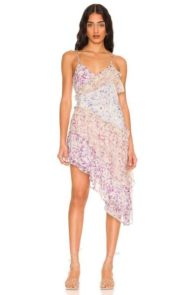 

basic casual dresses spring/summer new women's vacation style v-neck printed ruffle edge irregular strap dress, Black;gray