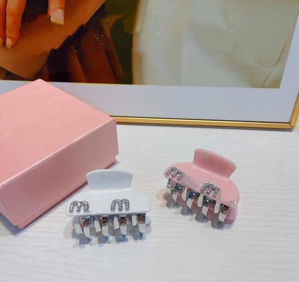 

2022 m brand diamond hair clamps designer letters crystal hairpins girl rhinestone barrette white colors short long acrylic barret8762206, Slivery;golden