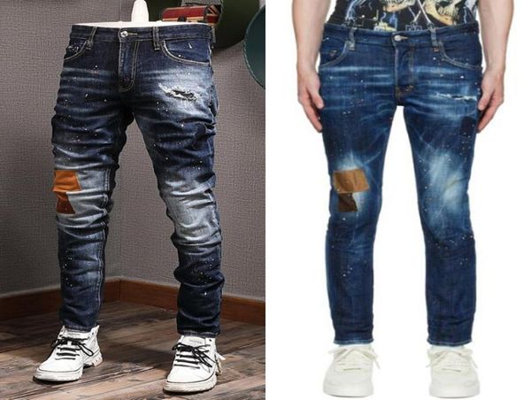 

blue patches men slim fit jeans man designer popular mens cowboy trousers distressed1613224