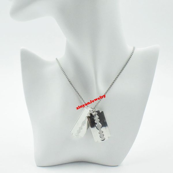 

fashion silver color stainless steel razor blades pendant necklaces men jewelry steel male shaver shape sweater necklace gifts