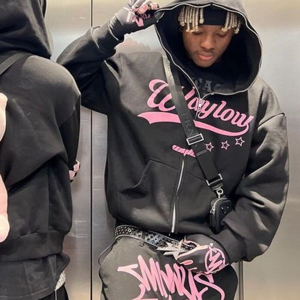

men's hoodies sweatshirts vintage star letter printed woman harajuku loose y2k streetwear hip hop gothic zip oversized jacket men 23072, Black