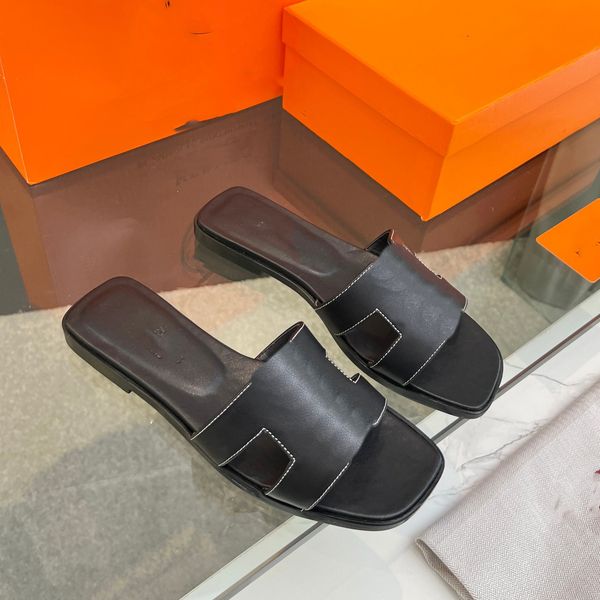 

women men leather her slipper h sandal designer slides causal non-slip slides summer flip flops outdoor flower gnvbg, Black