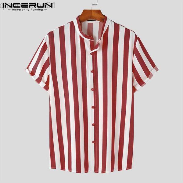 

men's casual shirts 2023 men striped shirt stand collar streetwear button short sleeve casual camisas summer fashion men clothing s-5xl, White;black