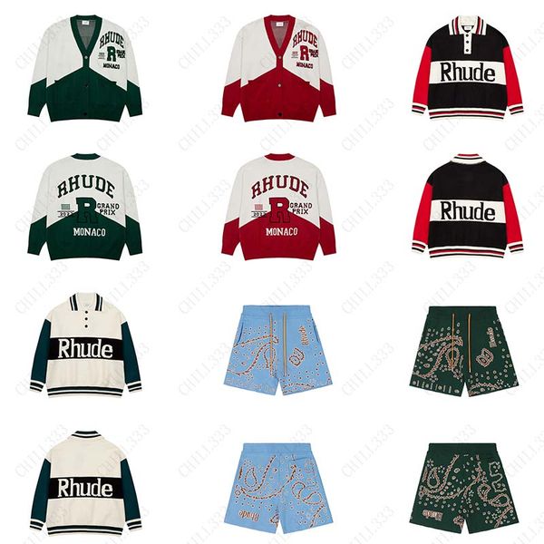 

rhude hoodie man women jumper tracksuit t shirts and shorts set knitted sweaters short pants streetwear sports leisure tracksuits suits jogg, Gray