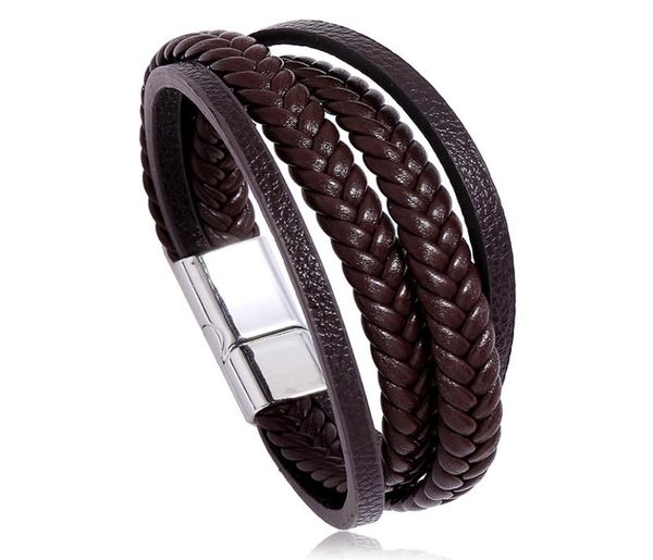 

designer leather bracelets with braided pu strands and magnet buckle multi layers jewelry for men or women ne12641801135, Golden;silver