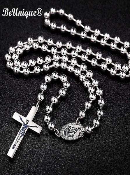 

man039s luxury steel catholic rosary cross charm necklace pendant center piececonnectors christmas religious goods 2106214340854, Silver