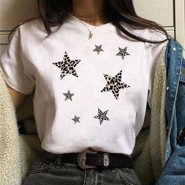 

summer new short sleeve fashion simple star pattern printed short sleeve t-shirt, White