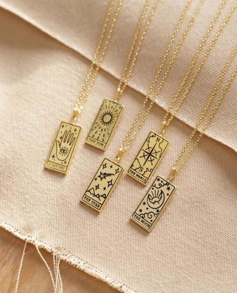 

pendant necklaces 2021 gothic tarot card necklace vintage square amulet moon sun world love power women jewelry gift8339178, Silver