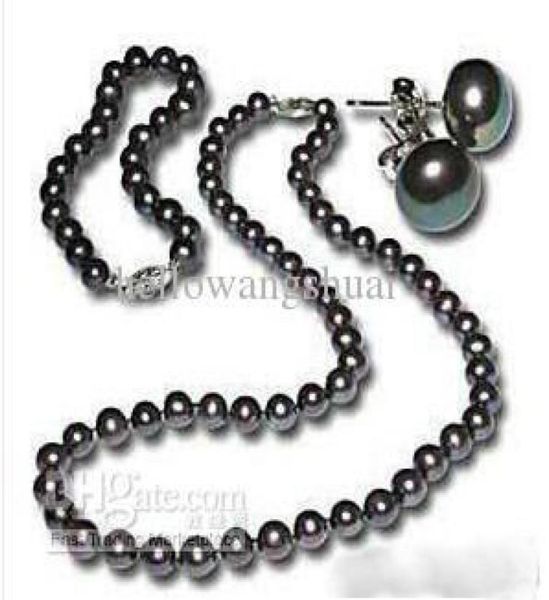 

black pearl silver bracelet earrings necklace set gift pearl jewelry sets5691638