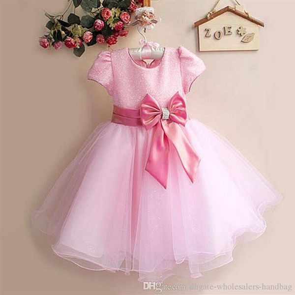 

2-7 years girls short-sleeved sequined bow dress princess dresses flower girl wedding dress244w, White;blue