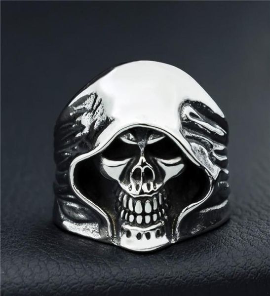 

fashion men skeleton guy punk style retro grim reaper skull rings 316l biker delivery drop size 6154635430, Silver