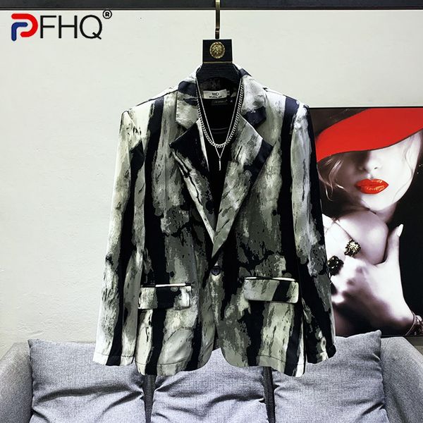 

men's suits blazers pfhq men's fashion long sleeve ink tie dye wash causal shirts single breasted notched handsome creativity sum, White;black