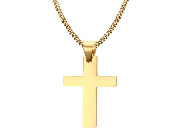 

plain simple cross pendants in stainless steel chain silver gold black9324647