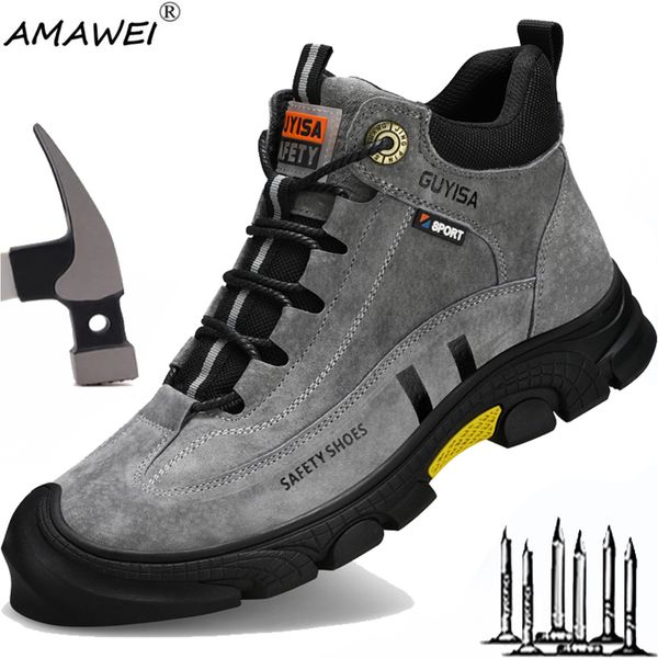 

safety shoes amawei summer non-slip safety shoes for men industrial working boots security steel toe anti-puncture indestructible sneakers 2, Black;brown