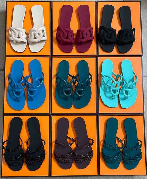 

designer sandals women luxurys oran sandal womens chain slides summer rubber big head slides fashion beach shoes flat slippers with box 322, Black