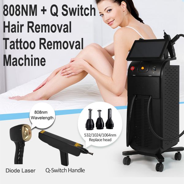 

2 in 1 hair removal 808 laser skin rejuvenation painless q-switch nd yag laser birthmark removal tattoo removal black doll treatment machine