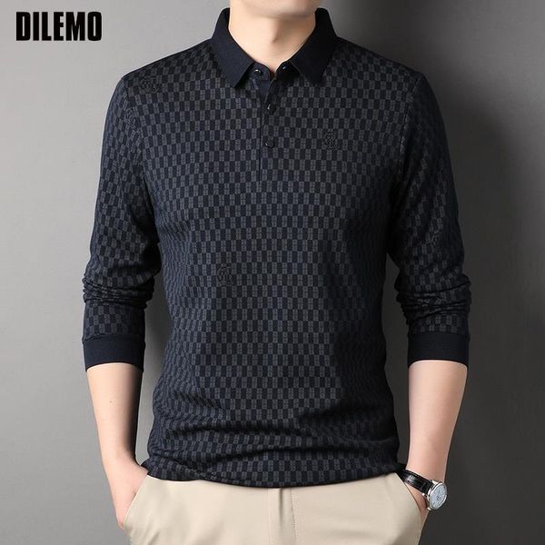 

men's polos grade wool 4.7% traceless fashion brand luxury simple mens polo shirt casual designer long sleeve men clothing 230720, White;black