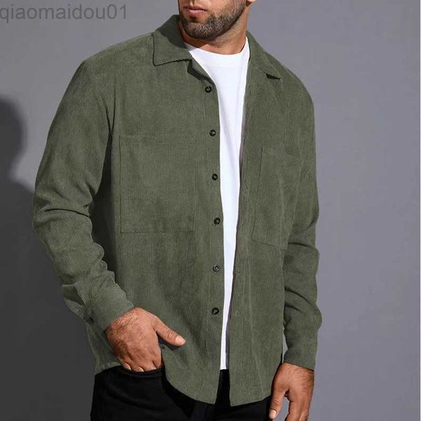 

men's casual shirts spring autumn corduroy solid shirts men casual long sleeve turn-down collar button cardigan for men fashion streetw, White;black