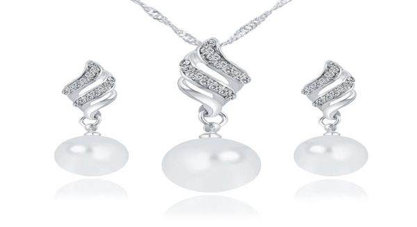 

crystal rhinestone jewelry sets bridal wedding silver gold color fashion imitation pearl stud earrings necklace set for women girl7874803