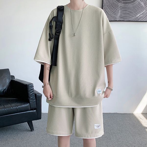 

men's tracksuits legible summer solid shorts sets men casual two pieces short sleeve t shirts and pants man 230720, Gray