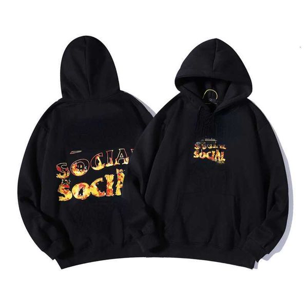

flame gradient letter printed hoodie in autumn and winter 2022 fashion brand men's women's plush jacket, Black